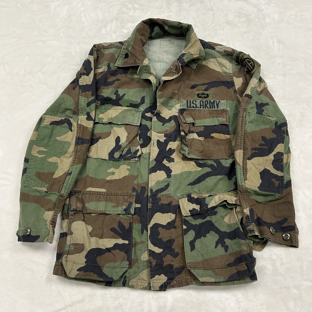 US Army Combat Coat Mens Small Green Woodland Camo 82nd Airborne Field Jacket